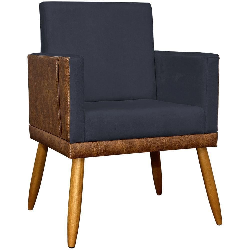 Poltrona Decorativa Lis Corino e Pé Palito 30 Cm Castanho - Preto Suede Corino