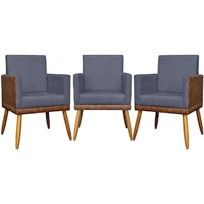 Kit 3 Poltronas Decorativas Lis Corino e Pé Palito - Cinza Suede Corino