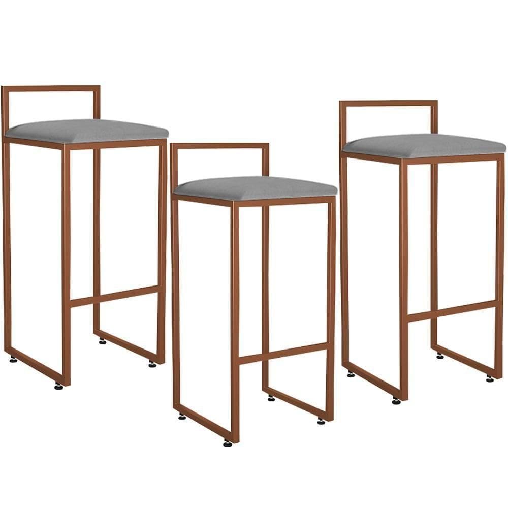 Kit 03 Banquetas Alta Cozinha Hanna L02 Bronze Corano Cinza