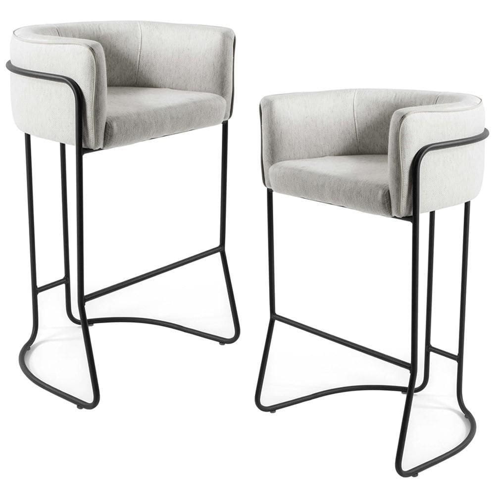 Kit 02 Banquetas Fixa Preto Linho Creme A-48