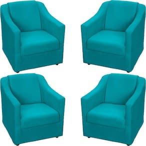 Kit 4 Poltronas Mila Pé De Plástico Cromado - Azul-turquesa Suede