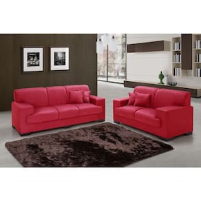 Sofá Manu Conjunto 2 E 3 Lugares Clássico Fixo Confortável Sala Império Vermelho 373