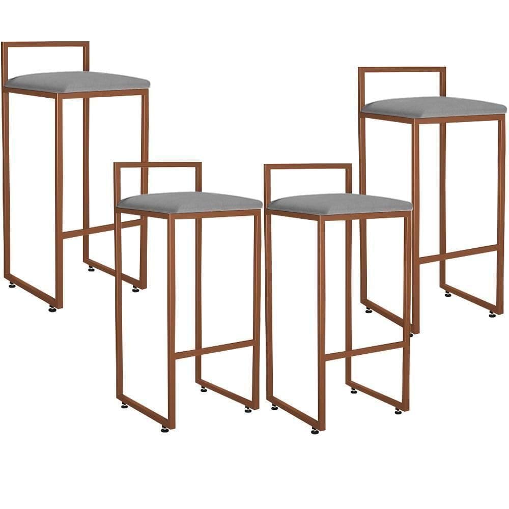 Kit 04 Banquetas Alta Cozinha Hanna L02 Bronze Corano Cinza
