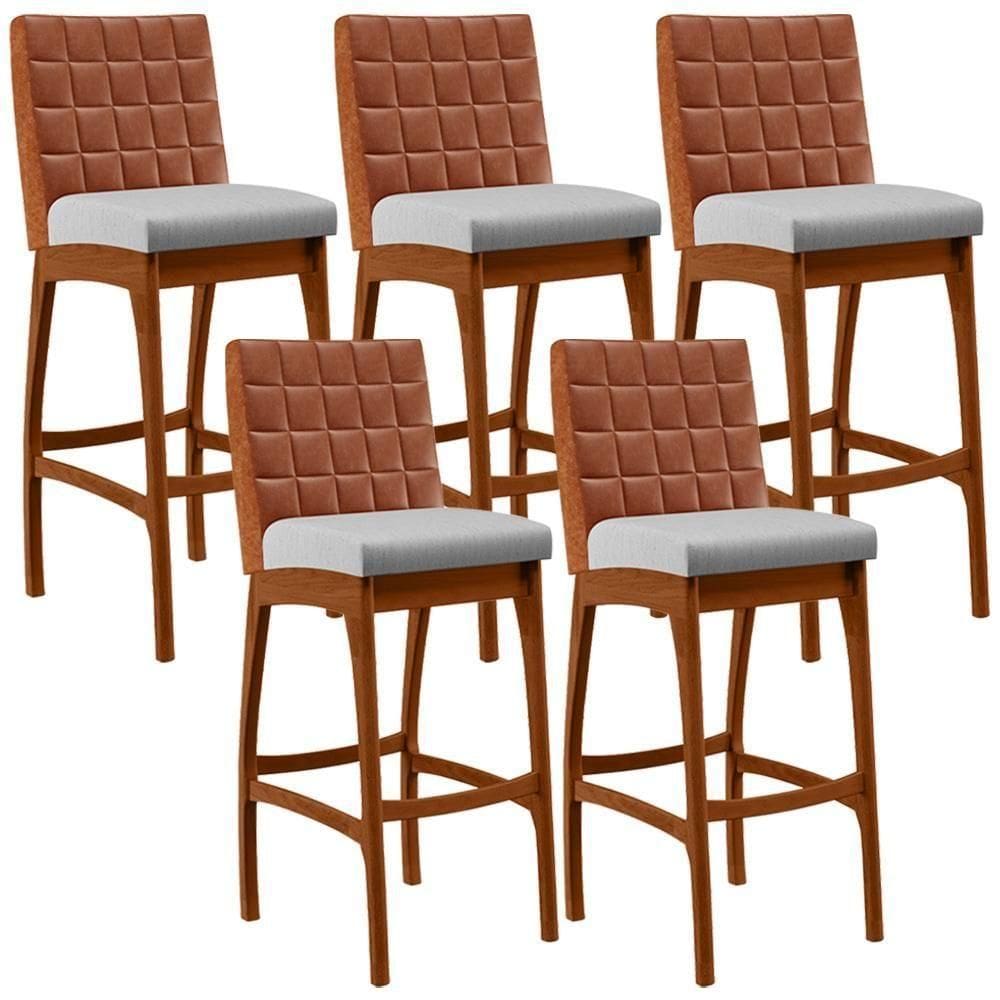 Kit 05 Banquetas Altas Mila Camel Linho Cinza