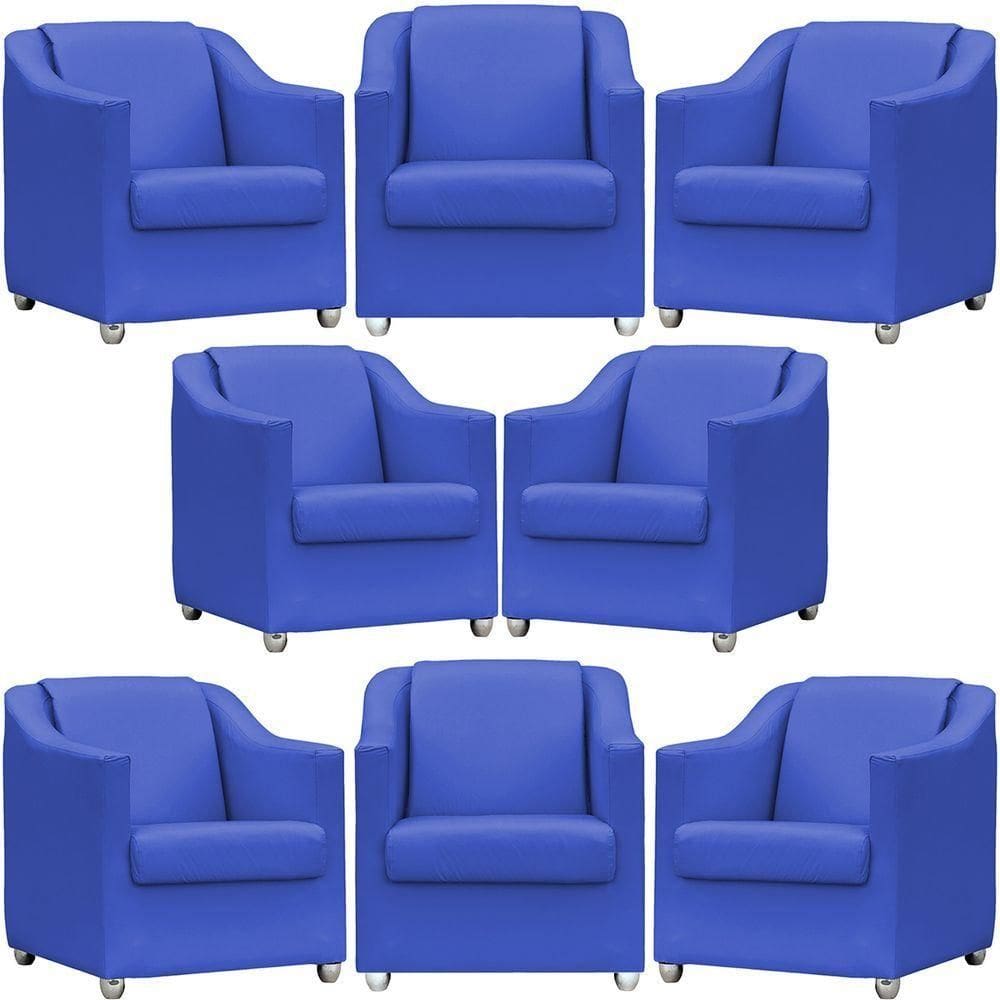 Kit 8 Poltronas Mila Corino Cores Pé De Plástico Cromado - Azul-royal Corino