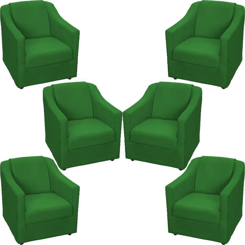 Kit 6 Poltronas Mila Pé De Plástico Cromado - Verde Suede