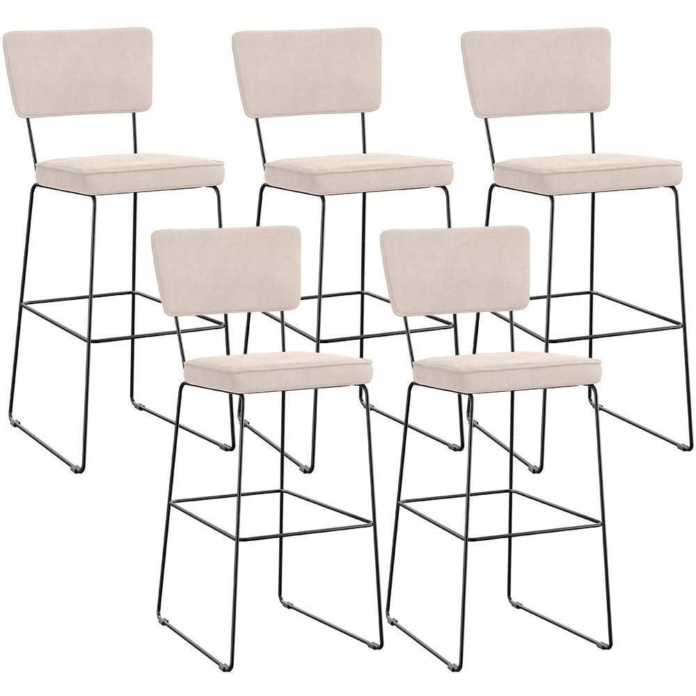 Kit 05 Banquetas Alta Para Cozinha Sala De Jantar Base Em Aço Allana L02 Suede Bege