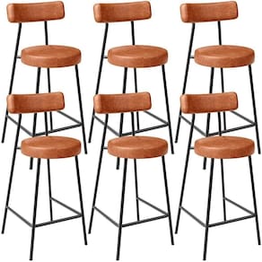 Kit 06 Banquetas Baixa Para Cozinha Sala De Jantar Bancada Milão L02 Couríssimo Camel
