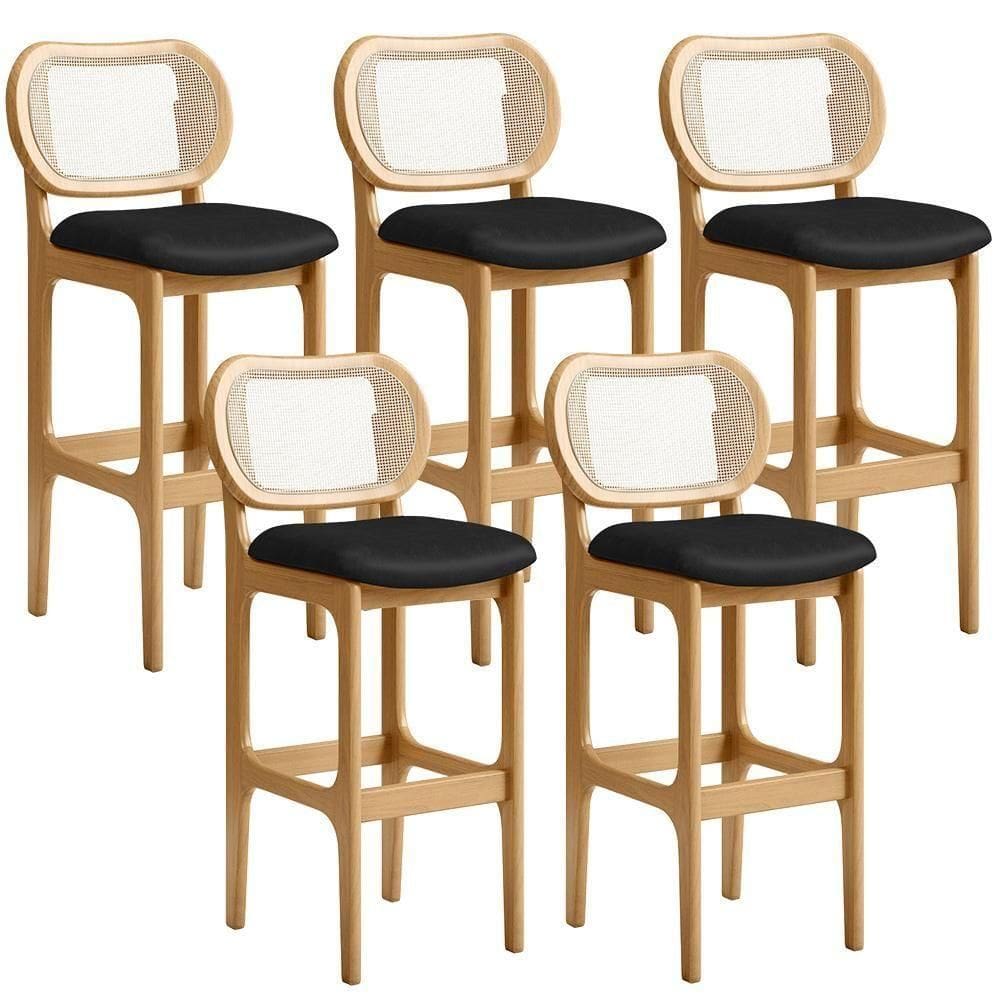 Kit 05 Banquetas Altas Para Cozinha Bancada Sala Tela Betta Fixa L02 Couríssimo Preto - Lyam