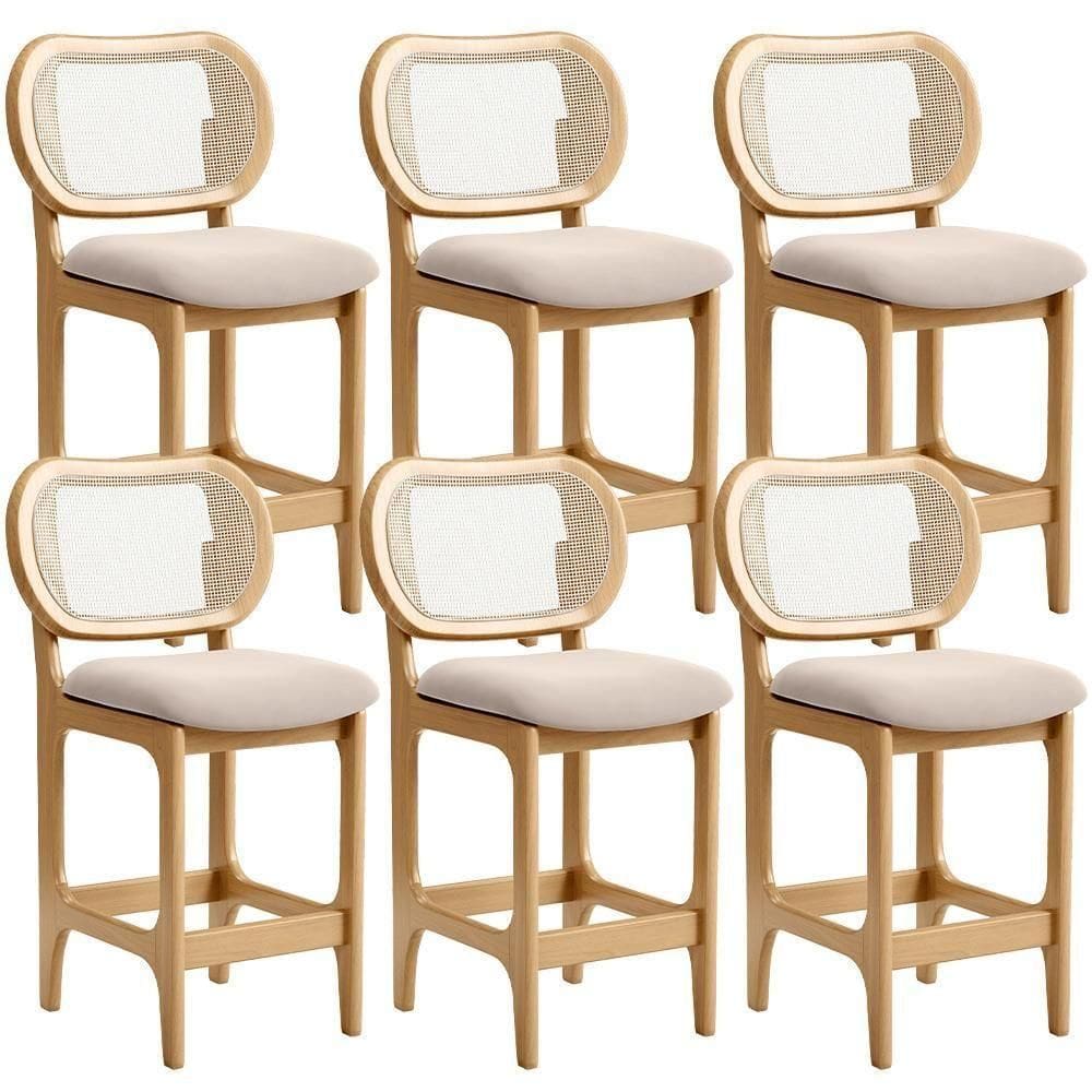 Kit 6 Banquetas Baixa Bar Cozinha Sala De Jantar Betta L02 Mel Tela Suede Bege - Lyam Decor