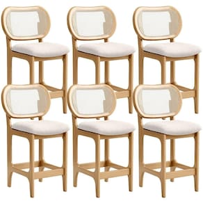 Kit 6 Banquetas Baixa Bar Cozinha Sala De Jantar Betta L02 Mel Tela Linho Cru - Lyam Decor
