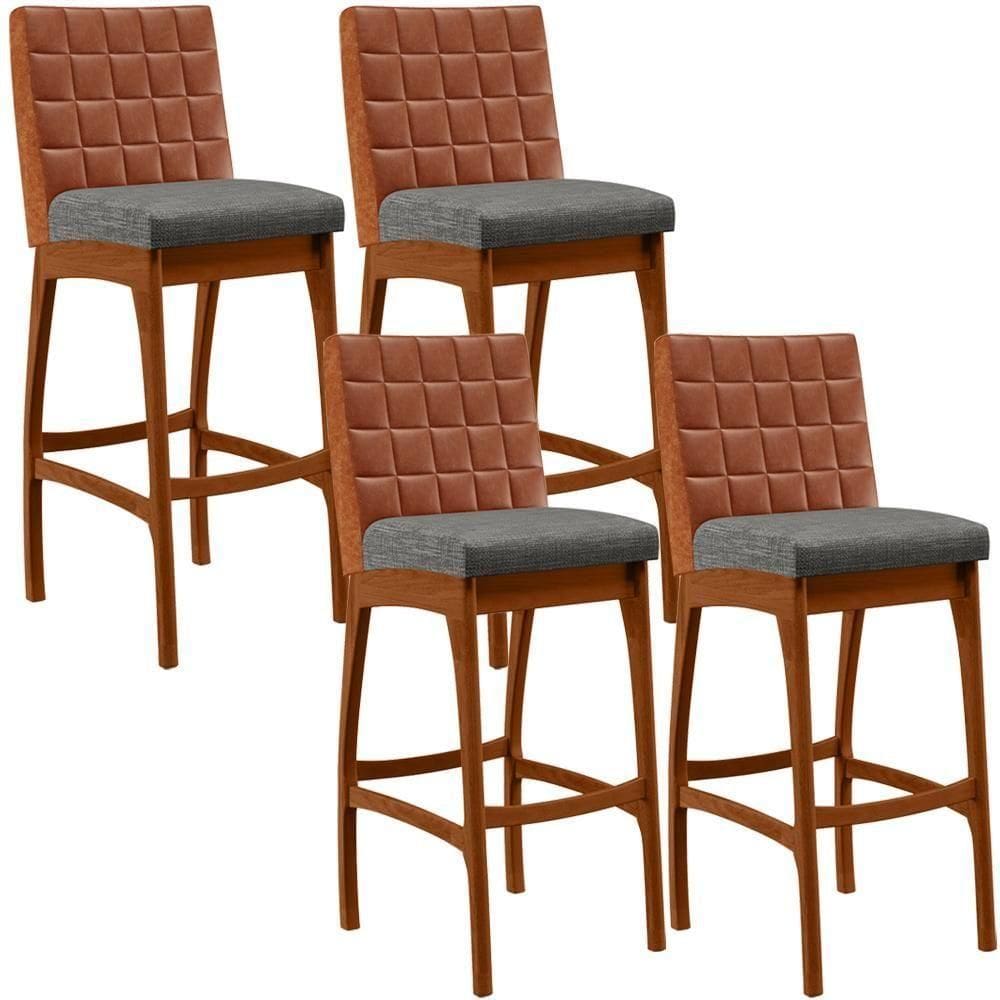 Kit 04 Banquetas Altas Mila Camel Linho Cinza Escuro