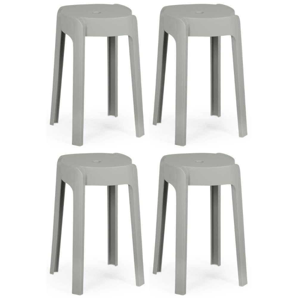 Kit 4 Banquetas Baixa Empilhável Nordica - Cinza