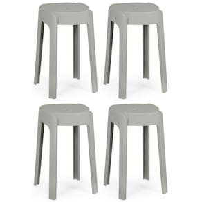 Kit 4 Banquetas Baixa Empilhável Nordica - Cinza