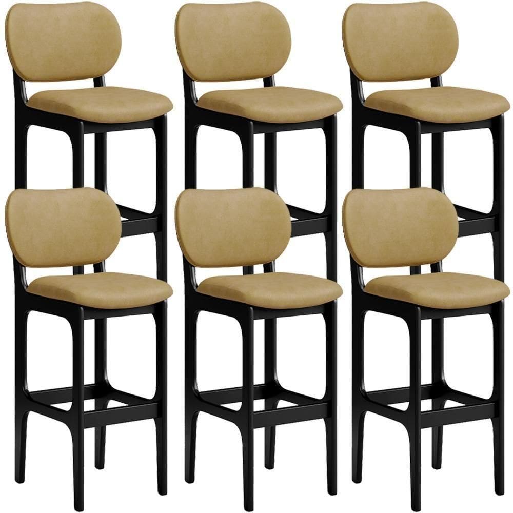 Kit 6 Banquetas Alta Bar Cozinha Sala Jantar Fixa Betta L02 Preto Couríssimo Casco Fendi - Lyam Decor