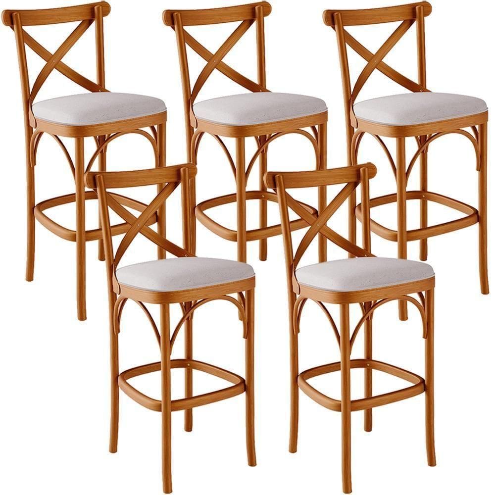 Kit 05 Banquetas Altas Cozinha Bancada Bar Sala De Jantar Estofada ávila L02 Linho Bege - Lyam