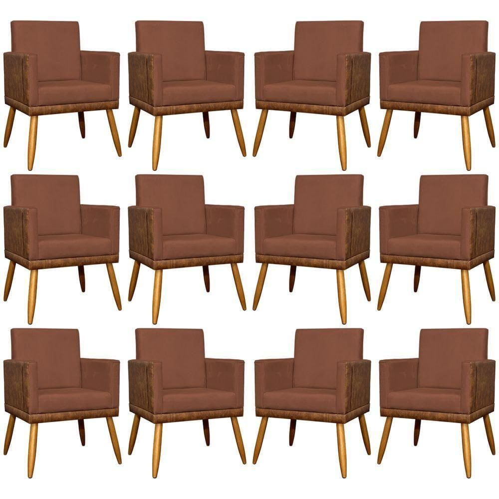 Kit 12 Poltronas Decorativas Para Escritório Lis Corino e Pé Palito - Terracota Suede Corino