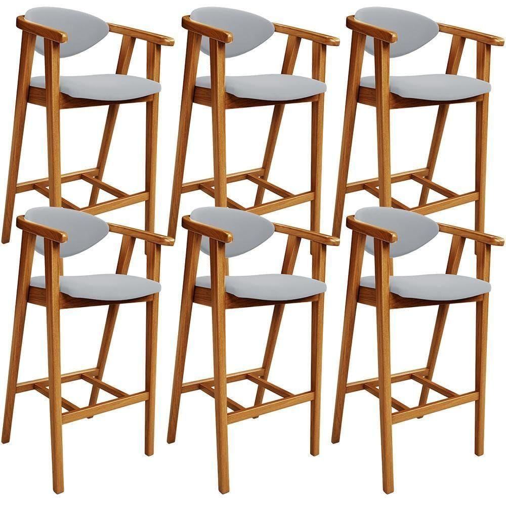 Kit 06 Banquetas Alta Para Cozinha Bancada Bar Sala De Jantar Fixa Cecília L02 Suede Cinza - Lyam