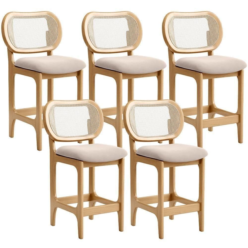 Kit 5 Banquetas Baixa Bar Cozinha Sala De Jantar Betta L02 Mel Tela Suede Bege - Lyam Decor