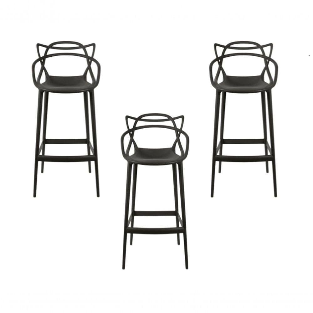 Kit C|3 Banquetas Umix-401 Baixa Preta