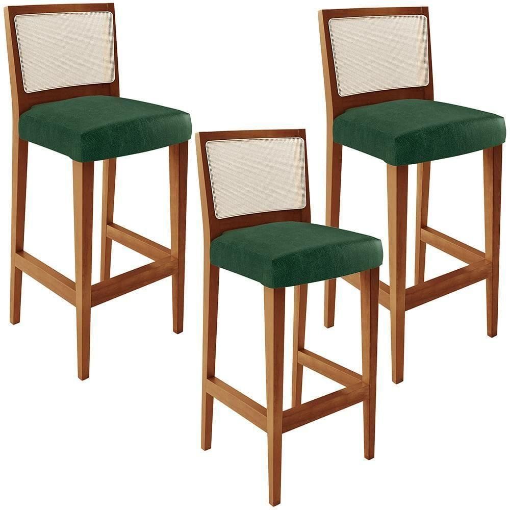 Kit 03 Banquetas Alta Cozinha Branco Zion L02 Verde Musgo