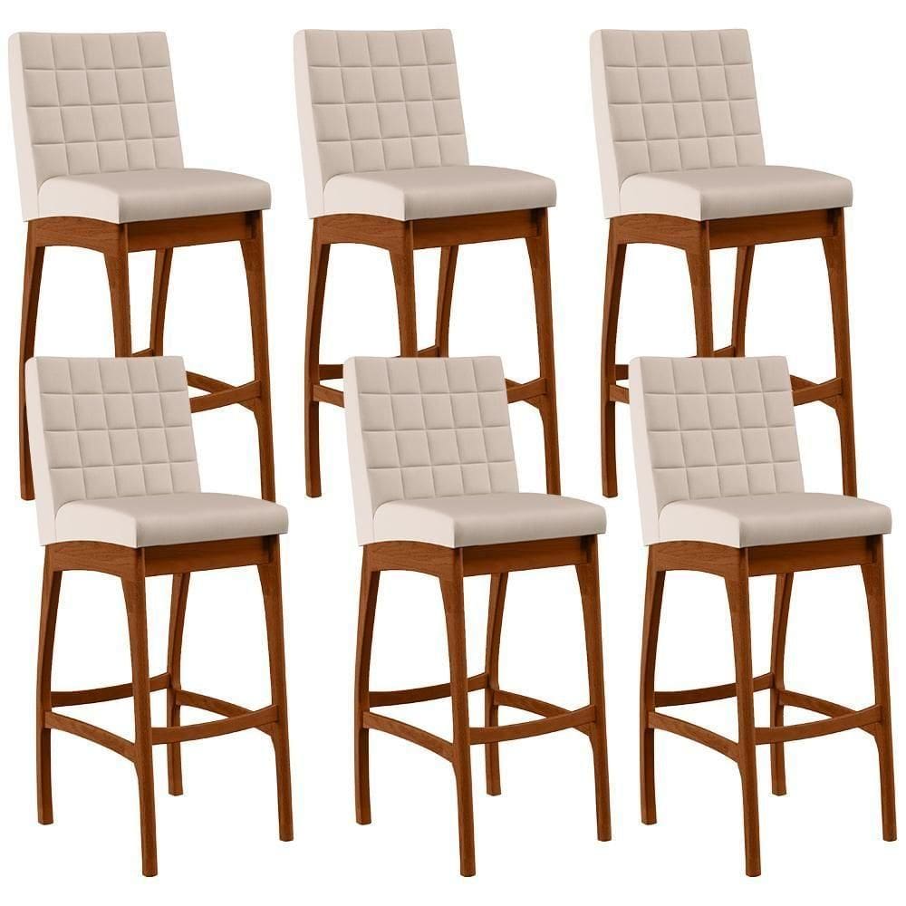 Kit 06 Banquetas Altas Mila Suede Bege