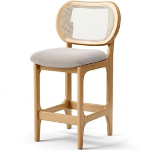 Banqueta Baixa Bar Cozinha Sala De Jantar Betta L02 Mel Tela Bouclê Creme - Lyam Decor