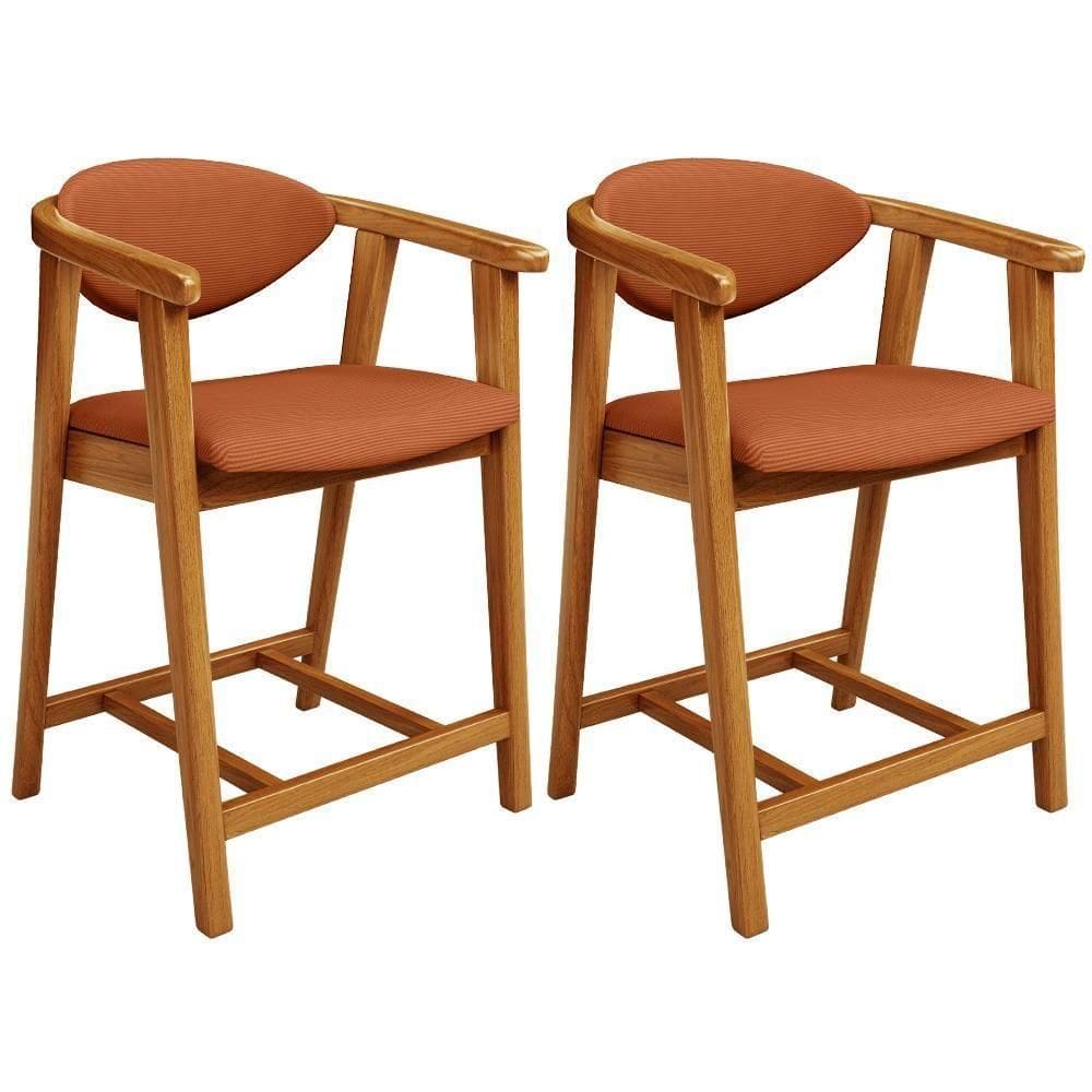 Kit 02 Banquetas Baixa Cozinha Bancada Cecília L02 Tecido Terracota