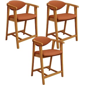Kit 03 Banquetas Baixa Cozinha Bancada Cecília L02 Tecido Terracota