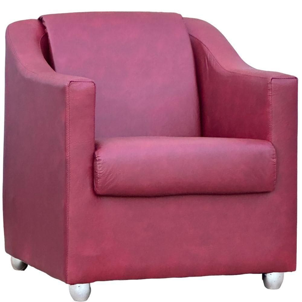 Poltrona Decorativa Para Sala Mila Corino Cores Pé De Plástico Cromado - Bordô, Corino