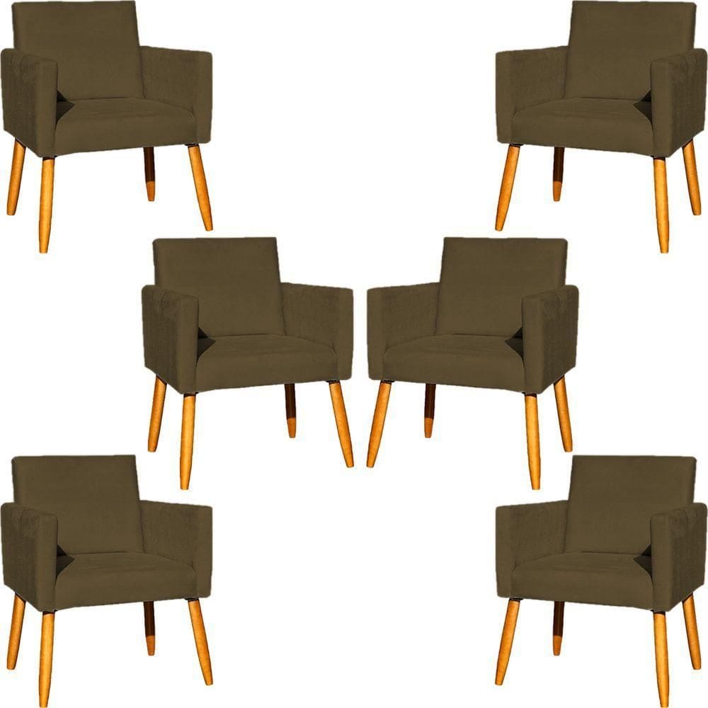 Kit 6 Poltronas Para Recepção Nina Suede Cores Pé Palito 30cm Castanho - Suede