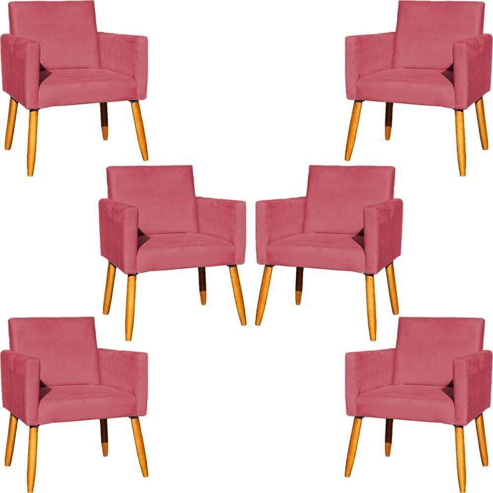 Kit 6 Poltronas Para Recepção Nina Suede Cores Pé Palito 30cm Castanho - Suede