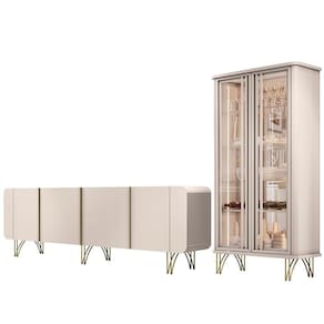 Kit Aparador Buffet Bar Living Santiago Com Cristaleira Adega Síria B01 Off White
