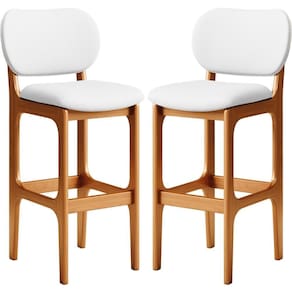 Kit 02 Banquetas Alta Para Cozinha Madeira Fixa Betta L02 Imbuia Corano Branco - Lyam Decor