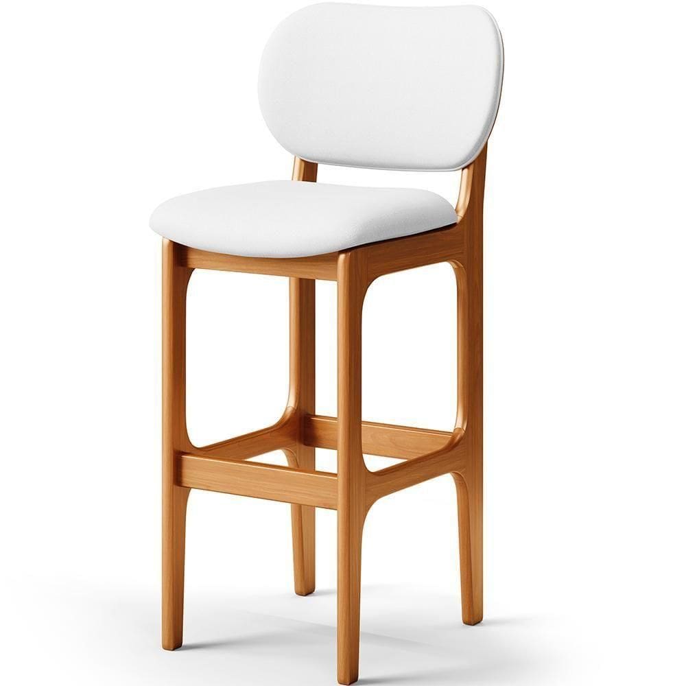 Banqueta Alta Bar Cozinha Sala Jantar Fixa Betta L02 Imbuia Corano Branco - Lyam Decor