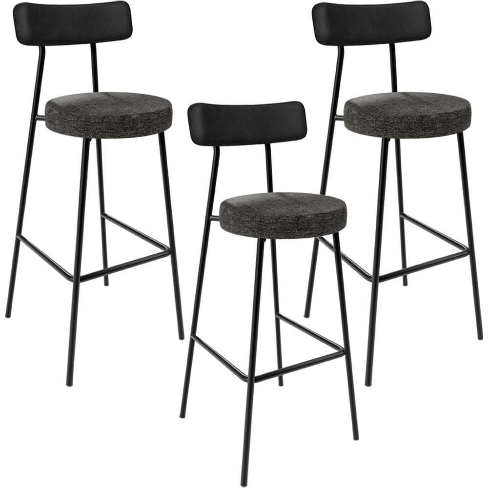 Kit 03 Banquetas Alta Bar Cozinha Sala De Jantar Milão L02 Couríssimo Preto Linho Chumbo