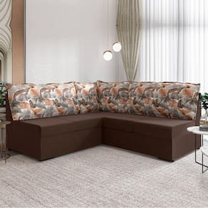 Sofá de Canto 5 Lugares Renaut Suede Marrom / Palmeira Marrom / Palmeira