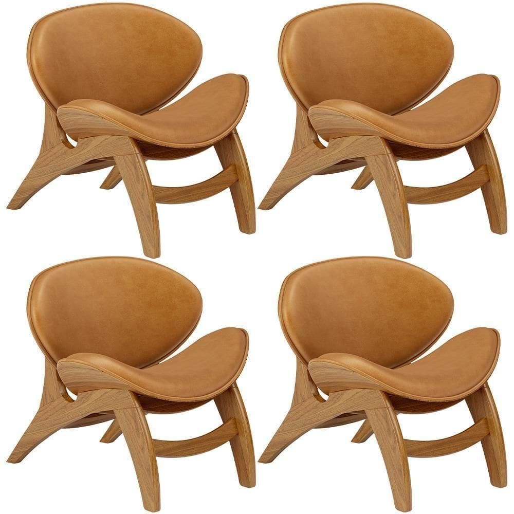 Kit 4 Poltronas Decorativa Orgânica Sala Living Kadosh L02 Couríssimo Canela