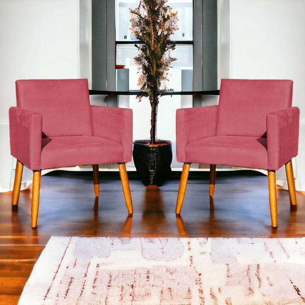 Kit 10 Poltronas Decorativa Para Sala Nina Suede Cores Pé Palito 30cm Castanho - Rosê, Suede