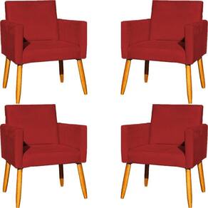 Kit 4 Poltronas Para Recepção Nina Suede Cores Pé Palito 30cm Castanho - Suede