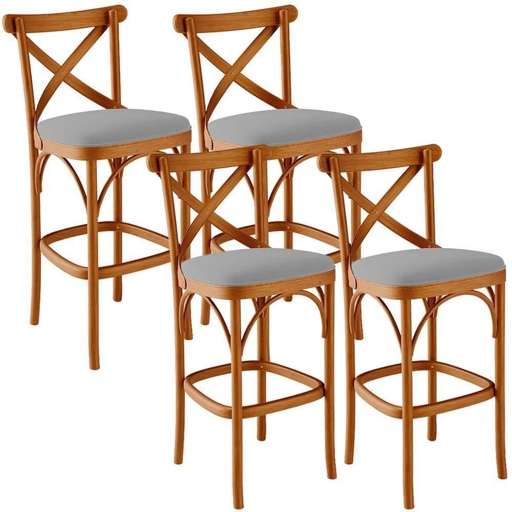 Kit 04 Banquetas Altas Cozinha Bancada Bar Sala De Jantar Estofada ávila L02 Suede Cinza - Lyam