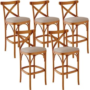Kit 05 Banquetas Altas Bancada Bar Sala Jantar Estofada ávila L02 Linho Bege Escuro