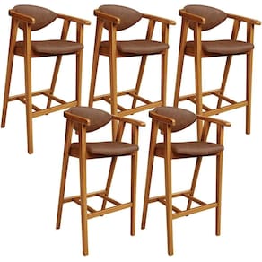 Kit 05 Banquetas Alta Cozinha Bancada Bar Sala De Jantar Fixa Cecília L02 Couríssimo Marrom