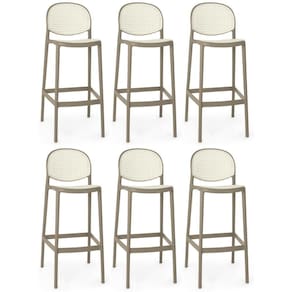 Kit 6 Banqueta Alta Com Encosto Roma Em Polipropileno - Branco/cinza Escuro