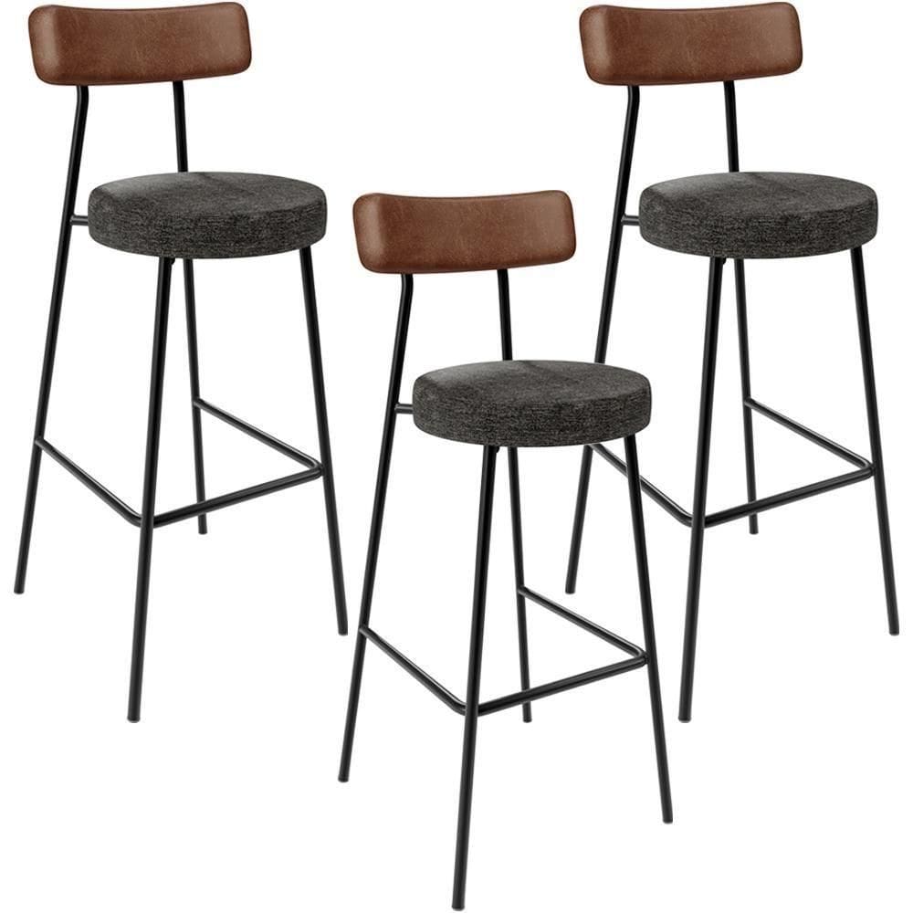 Kit 03 Banquetas Alta Cozinha Sala De Jantar Milão L02 Couríssimo Marrom Linho Chumbo