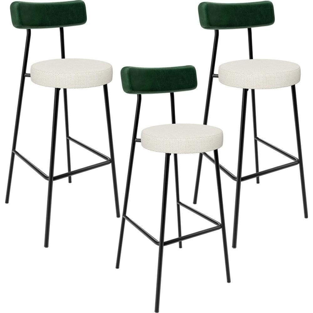 Kit 03 Banquetas Alta Bar Cozinha Sala De Jantar Milão L02 Facto Verde Linho Champagne