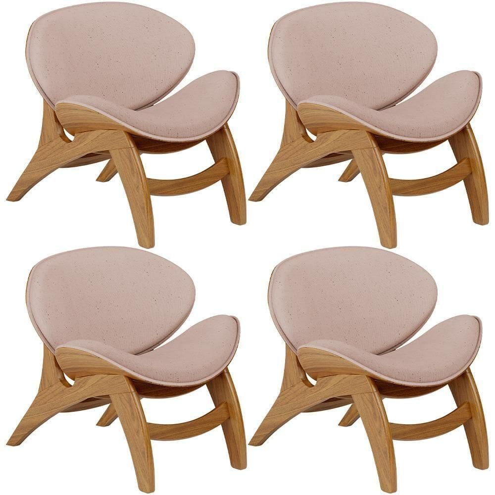 Kit 4 Poltronas Decorativa Orgânica Sala Living Kadosh L02 Linho Rosê