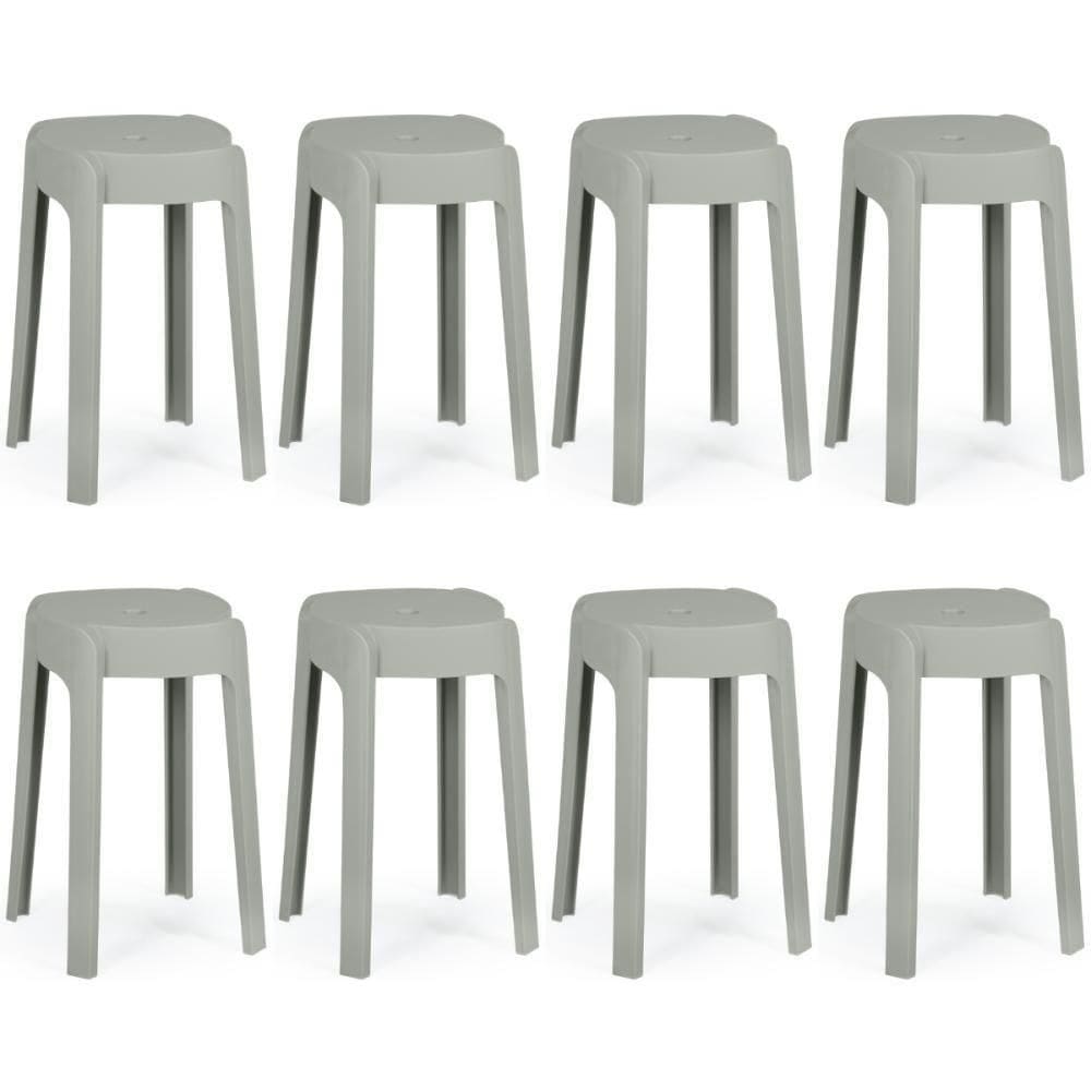 Kit 8 Banquetas Baixa Empilhável Nordica - Cinza