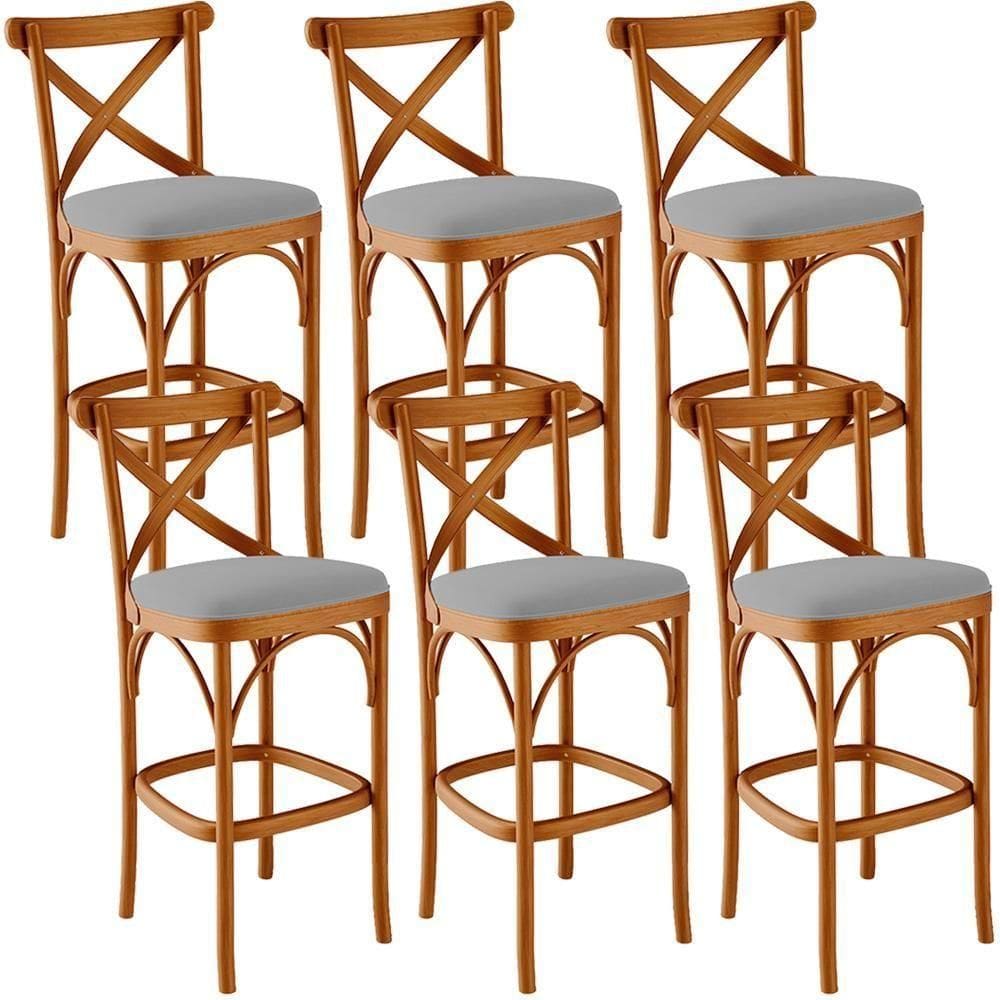Kit 06 Banquetas Altas Cozinha Bancada Bar Sala De Jantar Estofada ávila L02 Suede Cinza - Lyam