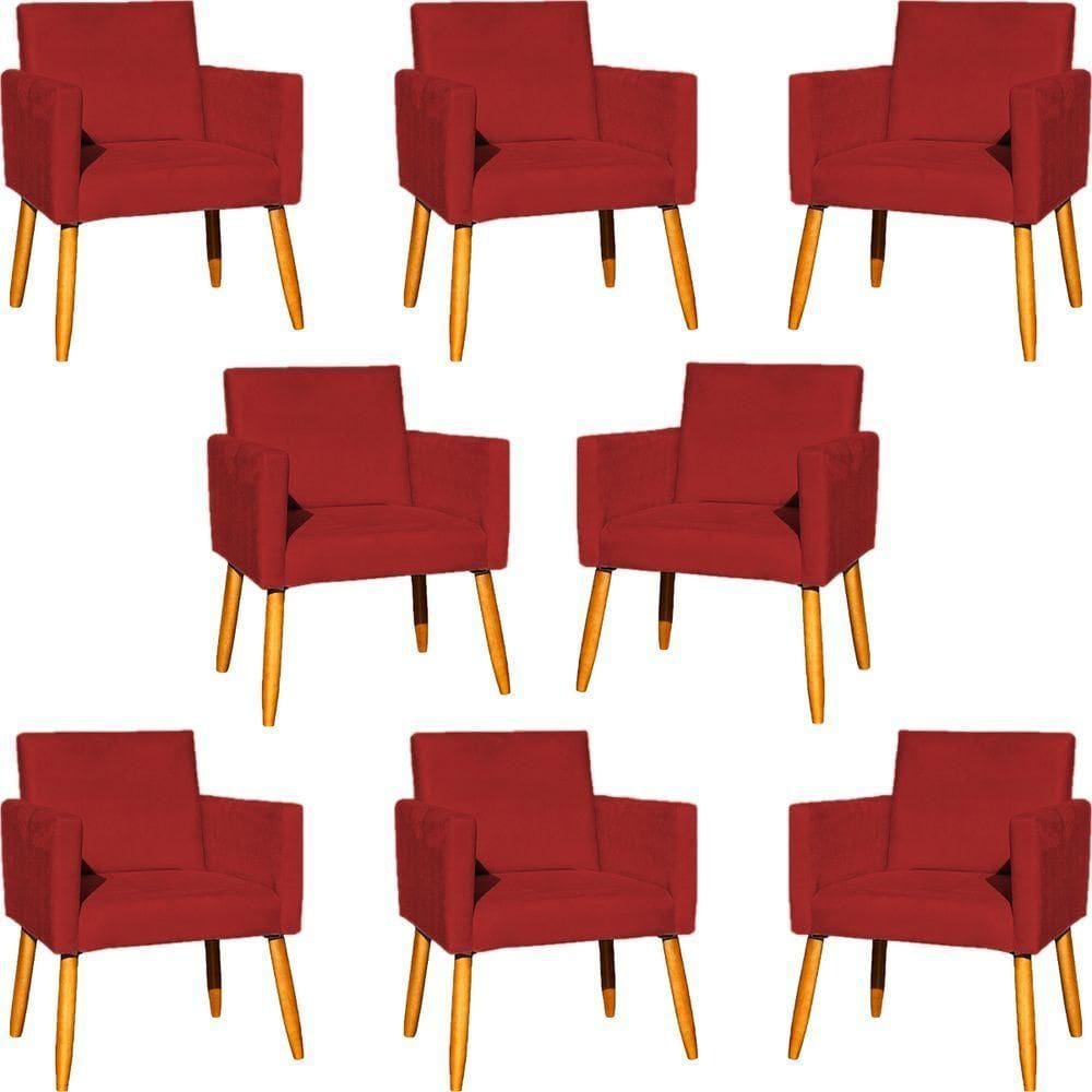 Kit 8 Poltronas Nina Para Recepção Suede Cores Pé Palito 30cm Castanho - Suede